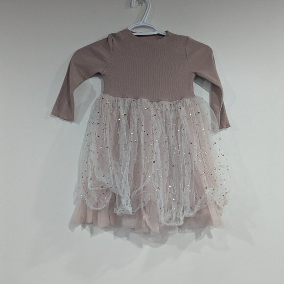 ABNN Ribbed Dress with Star Print Tulle Skirt Pink White Gold Size 110cm Size 5 - Picture 1 of 4